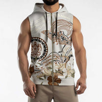 Polynesian Manta Ray Sleeveless Zip Hoodie Beige Floral Turtle Tattoo - Polynesian Pride