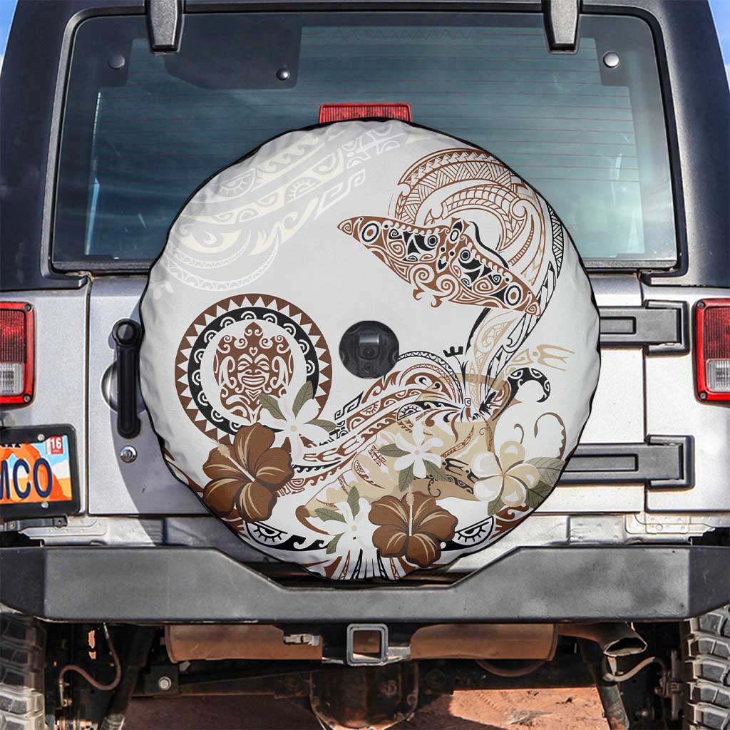 Polynesian Manta Ray Spare Tire Cover Beige Floral Turtle Tattoo LT9 Beige - Polynesian Pride
