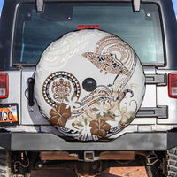 Polynesian Manta Ray Spare Tire Cover Beige Floral Turtle Tattoo - Polynesian Pride