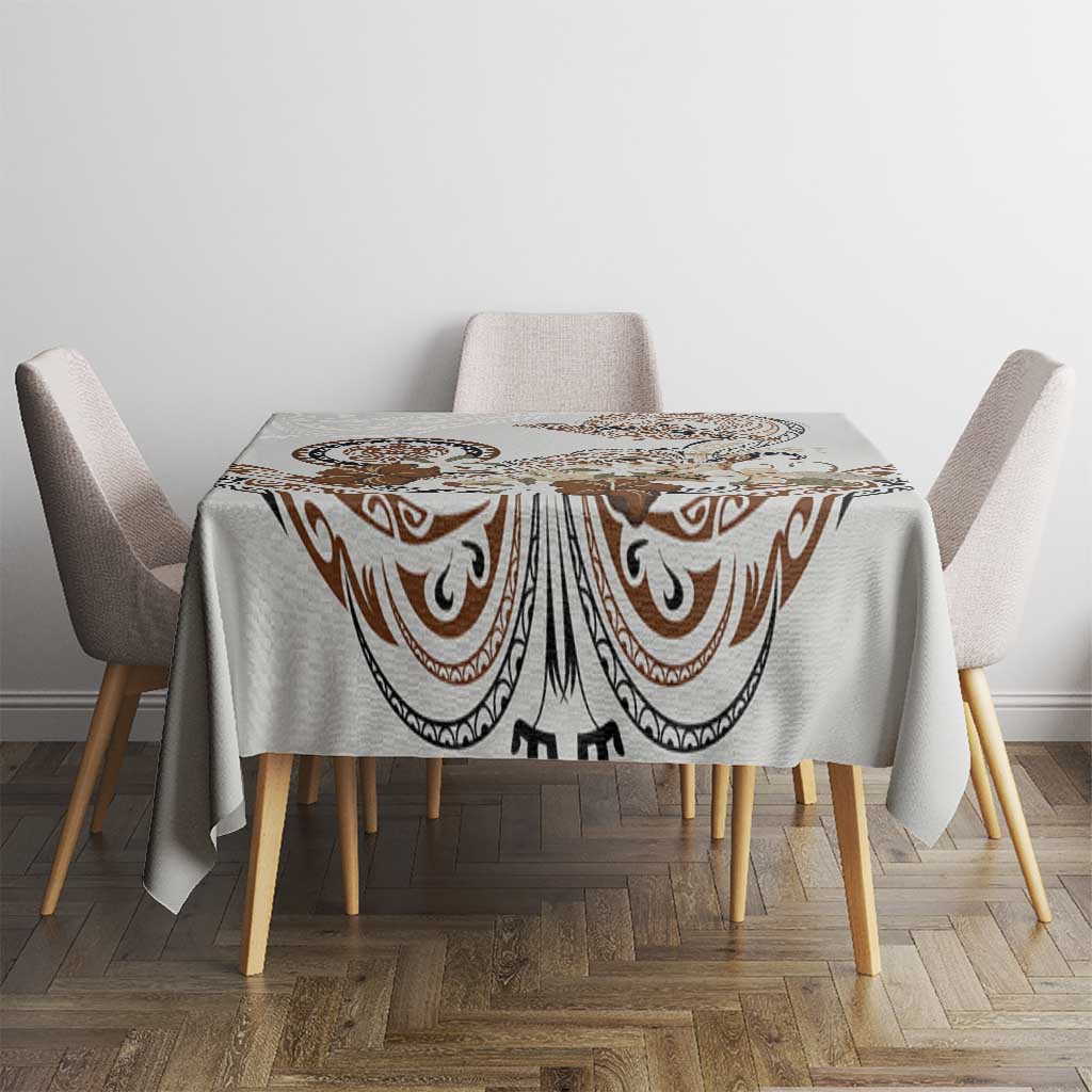 Polynesian Manta Ray Tablecloth Beige Floral Turtle Tattoo - Polynesian Pride