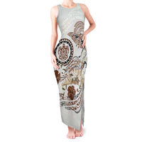 Polynesian Manta Ray Tank Maxi Dress Beige Floral Turtle Tattoo - Polynesian Pride