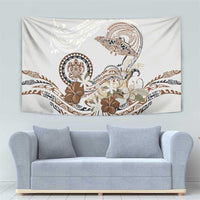 Polynesian Manta Ray Tapestry Beige Floral Turtle Tattoo - Polynesian Pride