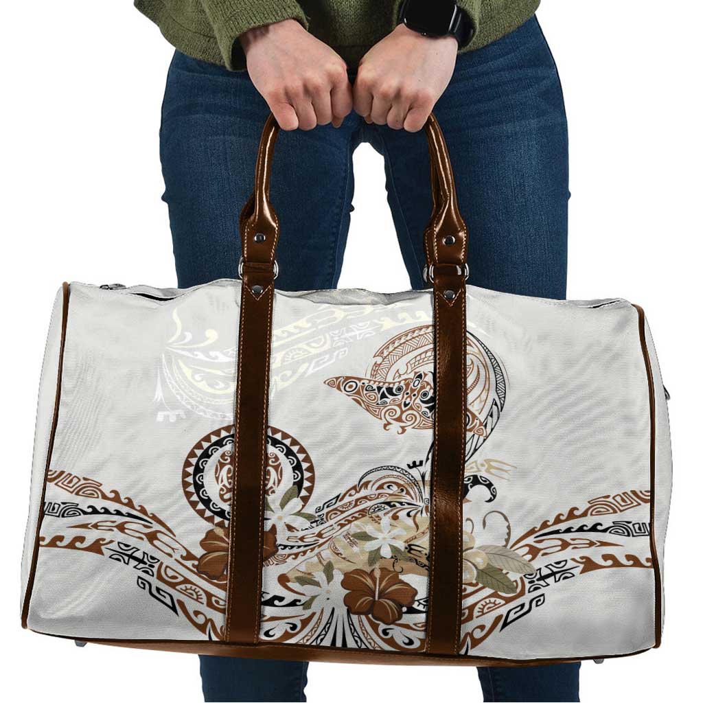 Polynesian Manta Ray Travel Bag Beige Floral Turtle Tattoo LT9 Beige - Polynesian Pride