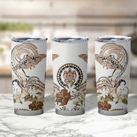 Polynesian Manta Ray Tumbler Cup Beige Floral Turtle Tattoo - Polynesian Pride