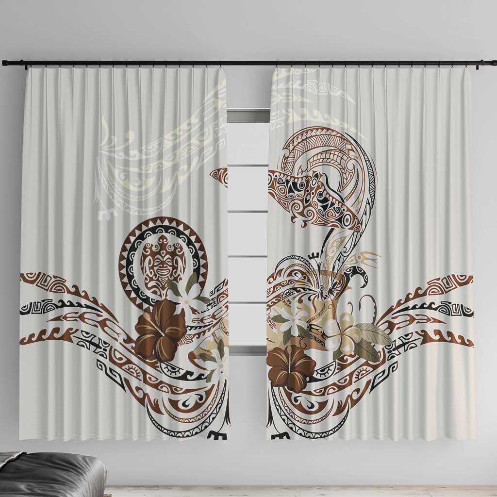 Polynesian Manta Ray Window Curtain Beige Floral Turtle Tattoo LT9 With Hooks Beige - Polynesian Pride