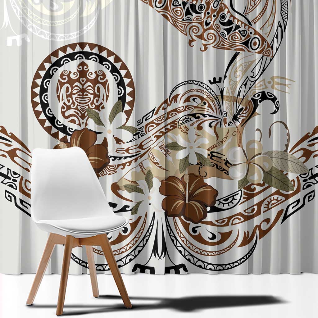 Polynesian Manta Ray Window Curtain Beige Floral Turtle Tattoo - Polynesian Pride