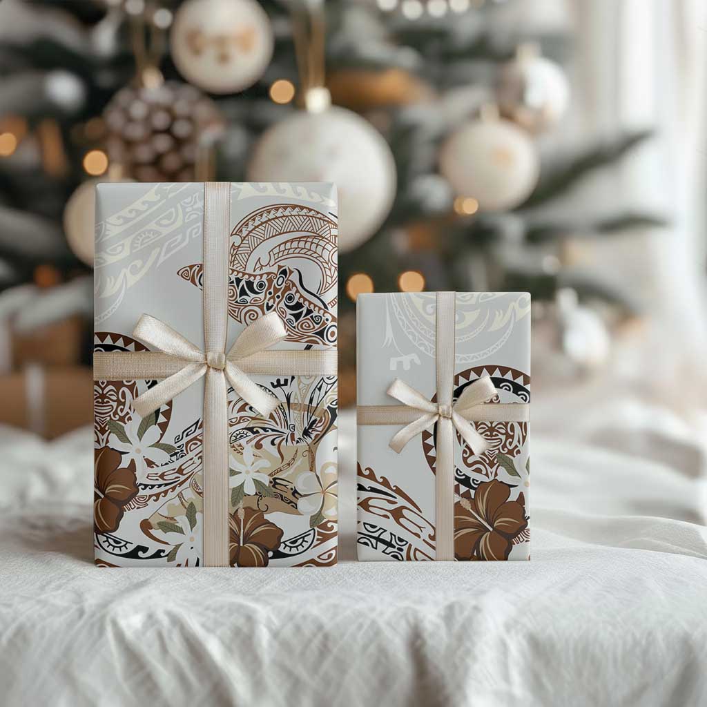 Polynesian Manta Ray Wrapping Paper Beige Floral Turtle Tattoo - Polynesian Pride