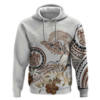 Polynesian Manta Ray Zip Hoodie Beige Floral Turtle Tattoo - Polynesian Pride
