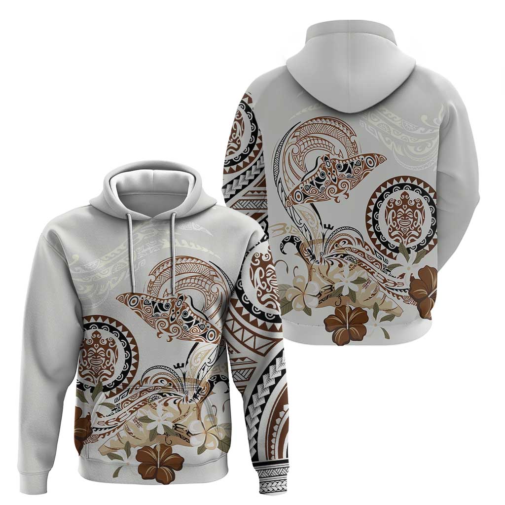 Polynesian Manta Ray Zip Hoodie Beige Floral Turtle Tattoo - Polynesian Pride