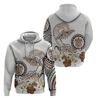 Polynesian Manta Ray Zip Hoodie Beige Floral Turtle Tattoo - Polynesian Pride