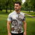 Polynesian Manta Ray Zipper Polo Shirt Beige Floral Turtle Tattoo - Polynesian Pride