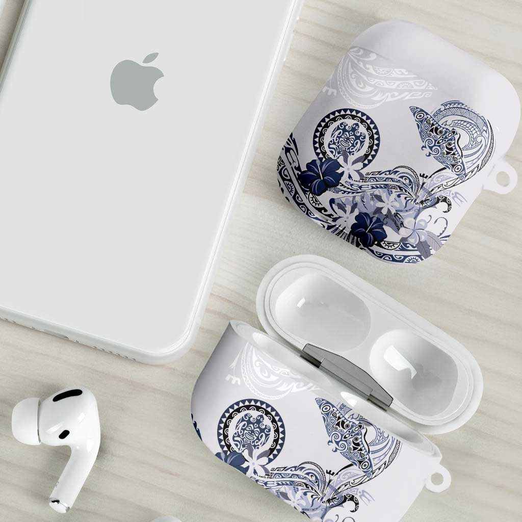 Polynesian Manta Ray AirPods Case Blue Floral Turtle Tattoo - Polynesian Pride
