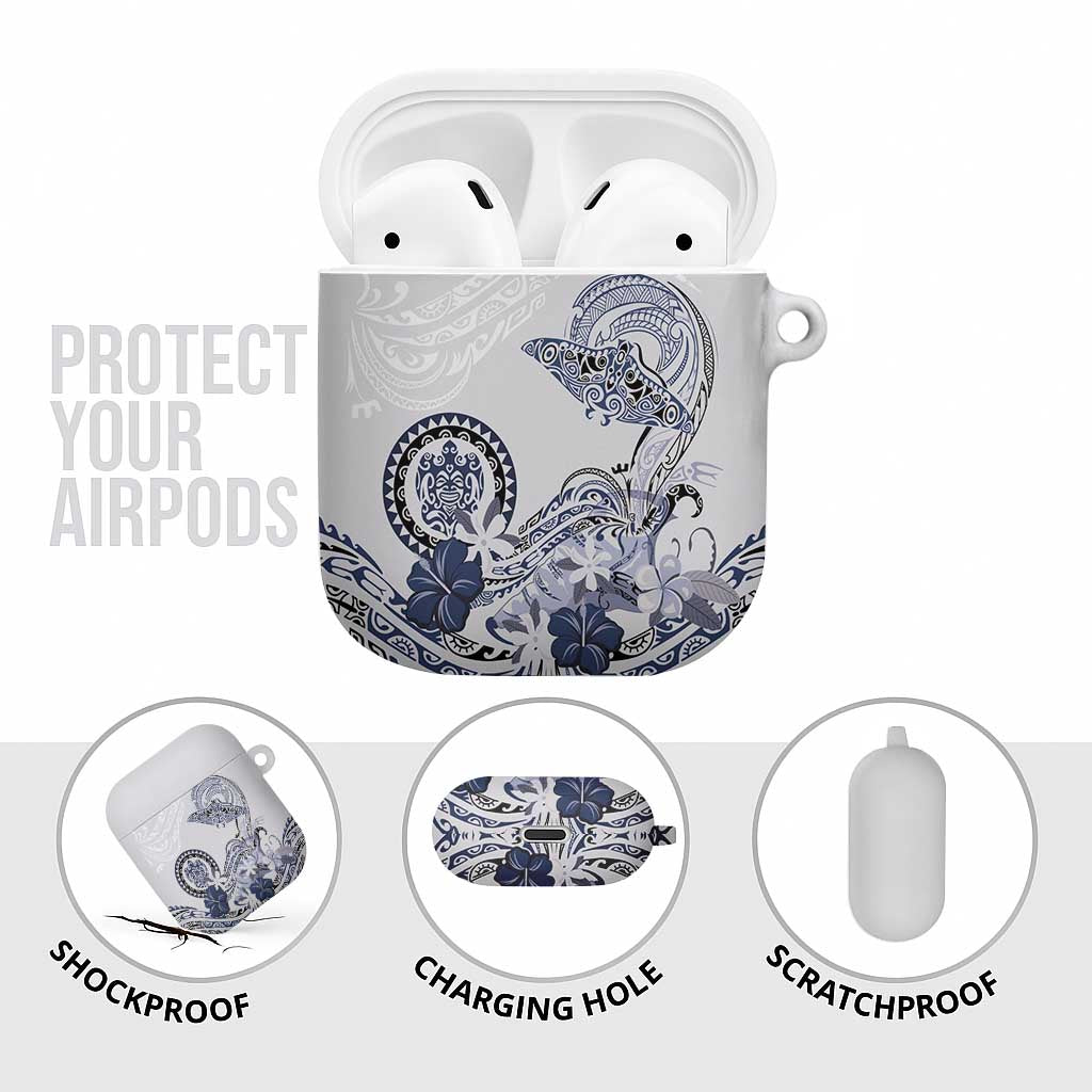 Polynesian Manta Ray AirPods Case Blue Floral Turtle Tattoo - Polynesian Pride