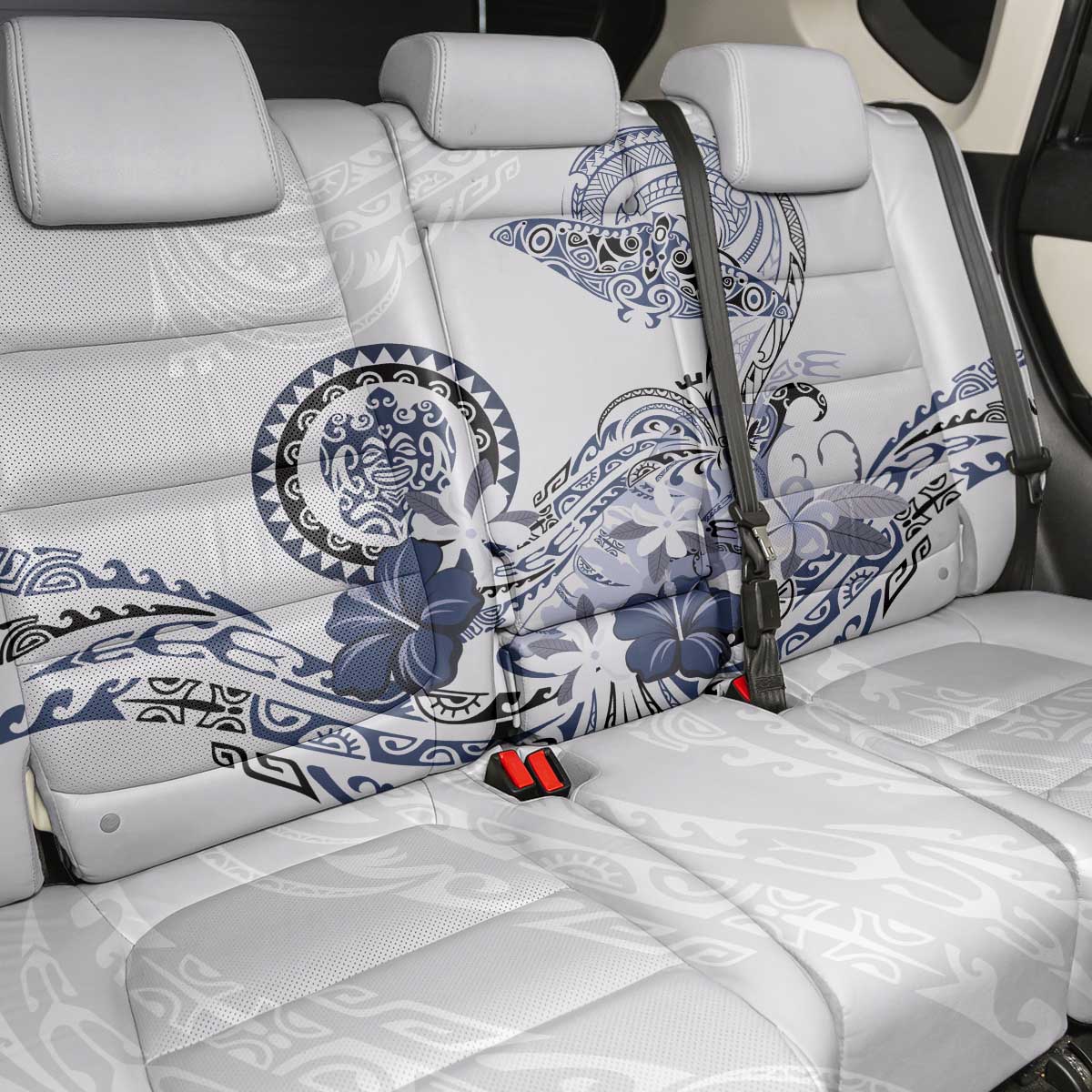 Polynesian Manta Ray Back Car Seat Cover Blue Floral Turtle Tattoo - Polynesian Pride