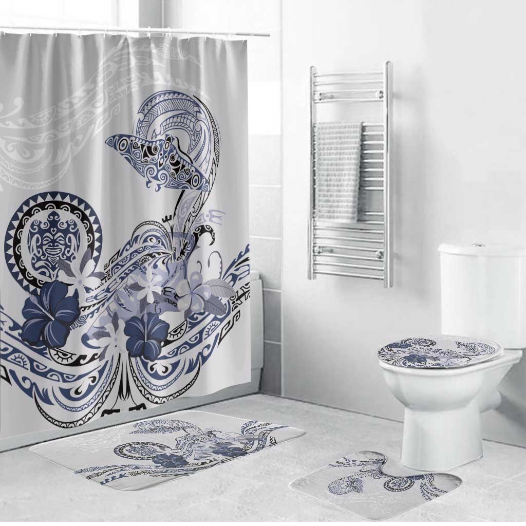 Polynesian Manta Ray Bathroom Set Blue Floral Turtle Tattoo - Polynesian Pride