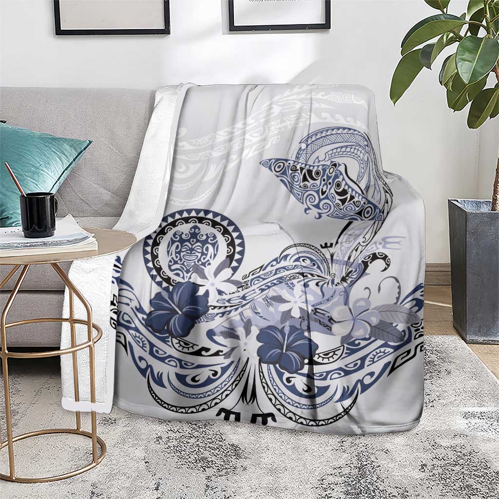Polynesian Manta Ray Blanket Blue Floral Turtle Tattoo - Polynesian Pride