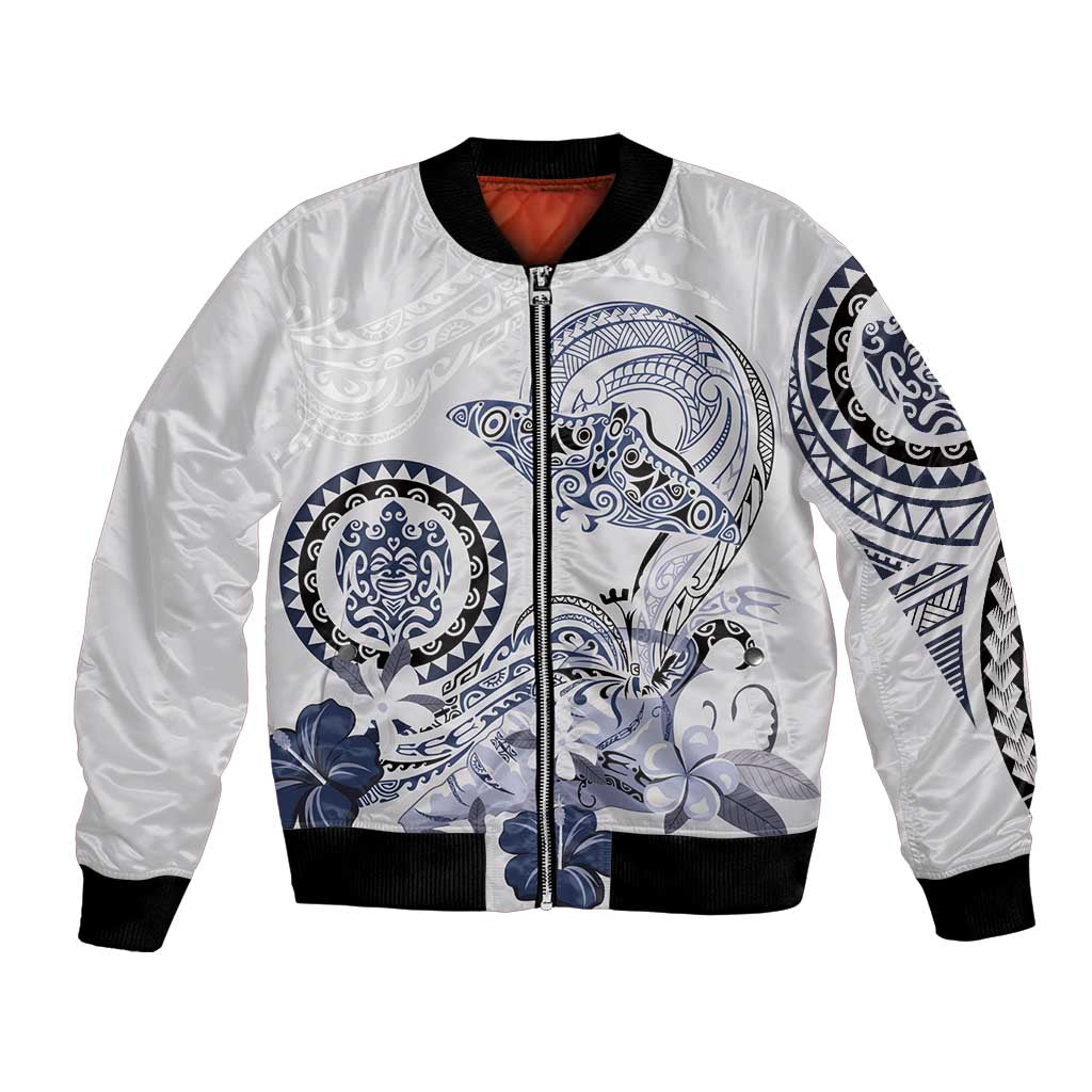 Polynesian Manta Ray Bomber Jacket Blue Floral Turtle Tattoo LT9 Unisex Blue - Polynesian Pride