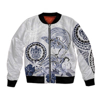 Polynesian Manta Ray Bomber Jacket Blue Floral Turtle Tattoo - Polynesian Pride