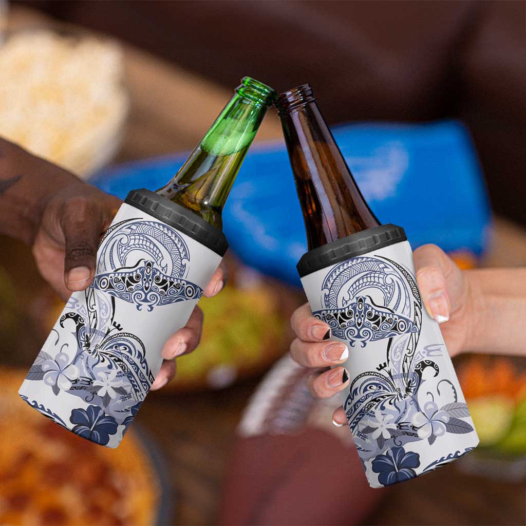 Polynesian Manta Ray 4 in 1 Can Cooler Tumbler Blue Floral Turtle Tattoo - Polynesian Pride