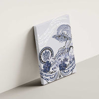 Polynesian Manta Ray Canvas Wall Art Blue Floral Turtle Tattoo - Polynesian Pride