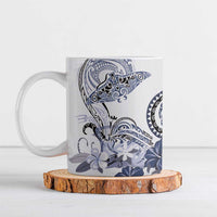 Polynesian Manta Ray Ceramic Mug Blue Floral Turtle Tattoo - Polynesian Pride