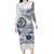 Polynesian Manta Ray Family Matching Long Sleeve Bodycon Dress and Hawaiian Shirt Blue Floral Turtle Tattoo - Polynesian Pride