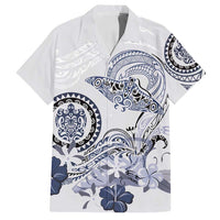 Polynesian Manta Ray Family Matching Off Shoulder Short Dress and Hawaiian Shirt Blue Floral Turtle Tattoo - Polynesian Pride
