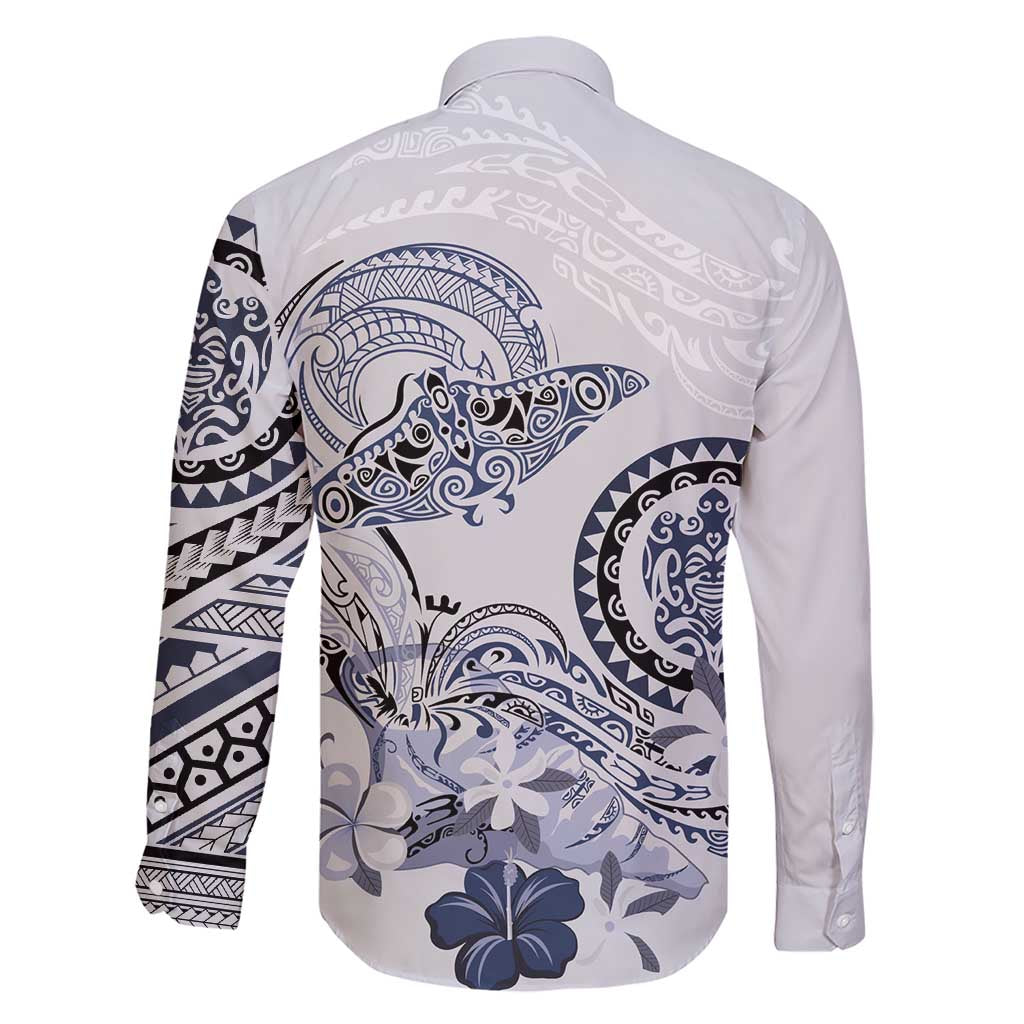 Polynesian Manta Ray Family Matching Short Sleeve Bodycon Dress and Hawaiian Shirt Blue Floral Turtle Tattoo - Polynesian Pride