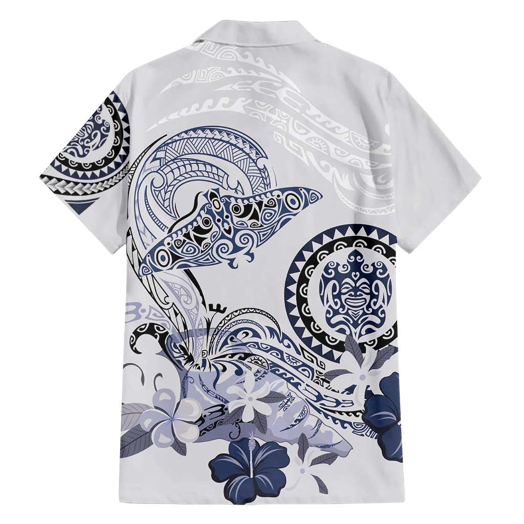 Polynesian Manta Ray Family Matching Tank Maxi Dress and Hawaiian Shirt Blue Floral Turtle Tattoo - Polynesian Pride