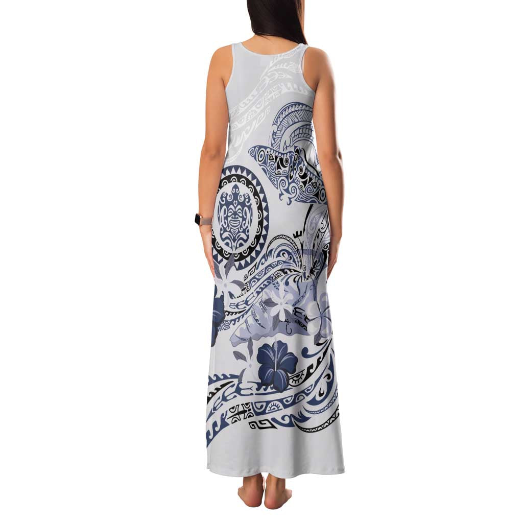 Polynesian Manta Ray Family Matching Tank Maxi Dress and Hawaiian Shirt Blue Floral Turtle Tattoo - Polynesian Pride