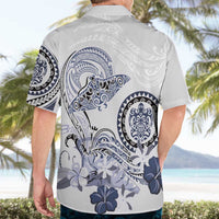 Polynesian Manta Ray Hawaiian Shirt Blue Floral Turtle Tattoo - Polynesian Pride