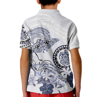 Polynesian Manta Ray Kid Polo Shirt Blue Floral Turtle Tattoo - Polynesian Pride
