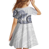 Polynesian Manta Ray Kid Short Sleeve Dress Blue Floral Turtle Tattoo - Polynesian Pride