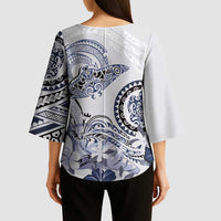 Polynesian Manta Ray Kimono Sleeve Blouse Blue Floral Turtle Tattoo - Polynesian Pride