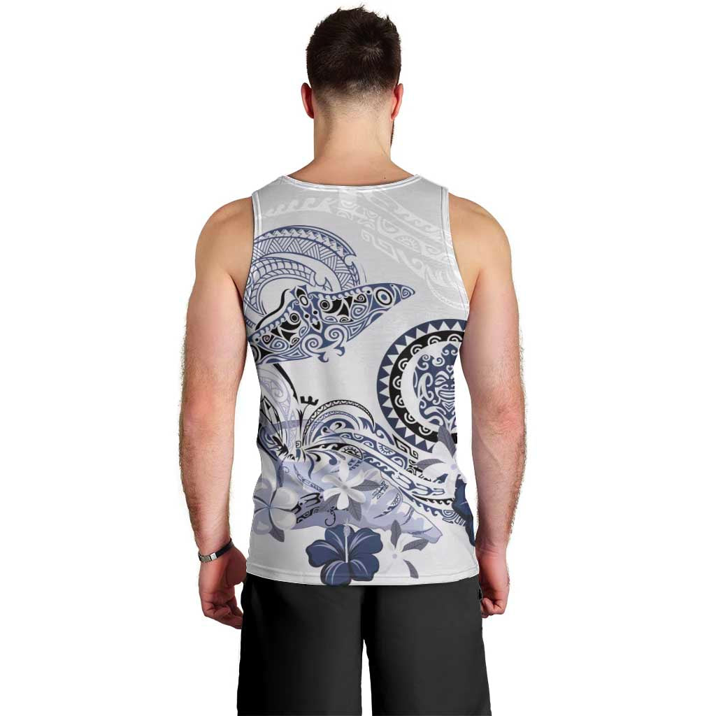 Polynesian Manta Ray Men Tank Top Blue Floral Turtle Tattoo - Polynesian Pride
