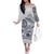 Polynesian Manta Ray Off The Shoulder Long Sleeve Dress Blue Floral Turtle Tattoo - Polynesian Pride