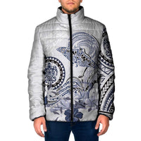 Polynesian Manta Ray Padded Jacket Blue Floral Turtle Tattoo - Polynesian Pride