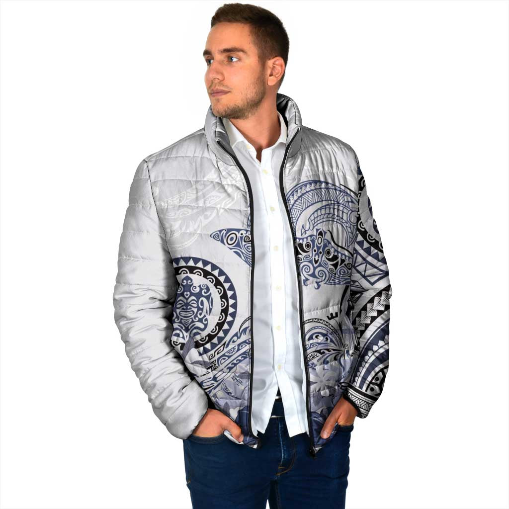 Polynesian Manta Ray Padded Jacket Blue Floral Turtle Tattoo - Polynesian Pride