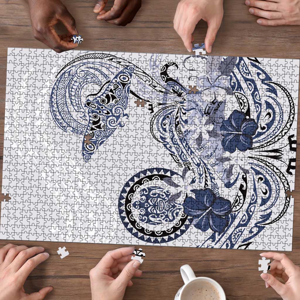 Polynesian Manta Ray Puzzle Blue Floral Turtle Tattoo - Polynesian Pride