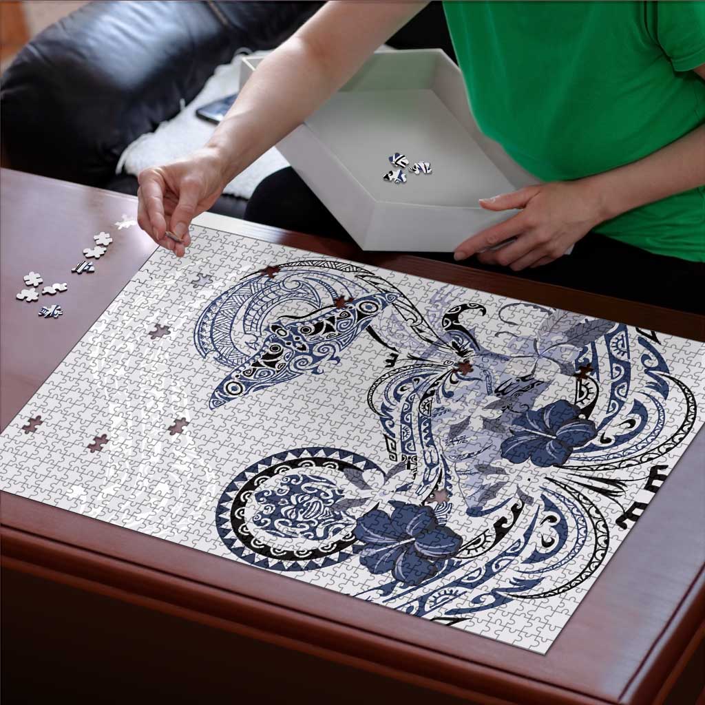 Polynesian Manta Ray Puzzle Blue Floral Turtle Tattoo - Polynesian Pride