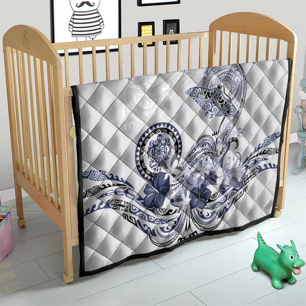 Polynesian Manta Ray Quilt Blue Floral Turtle Tattoo - Polynesian Pride