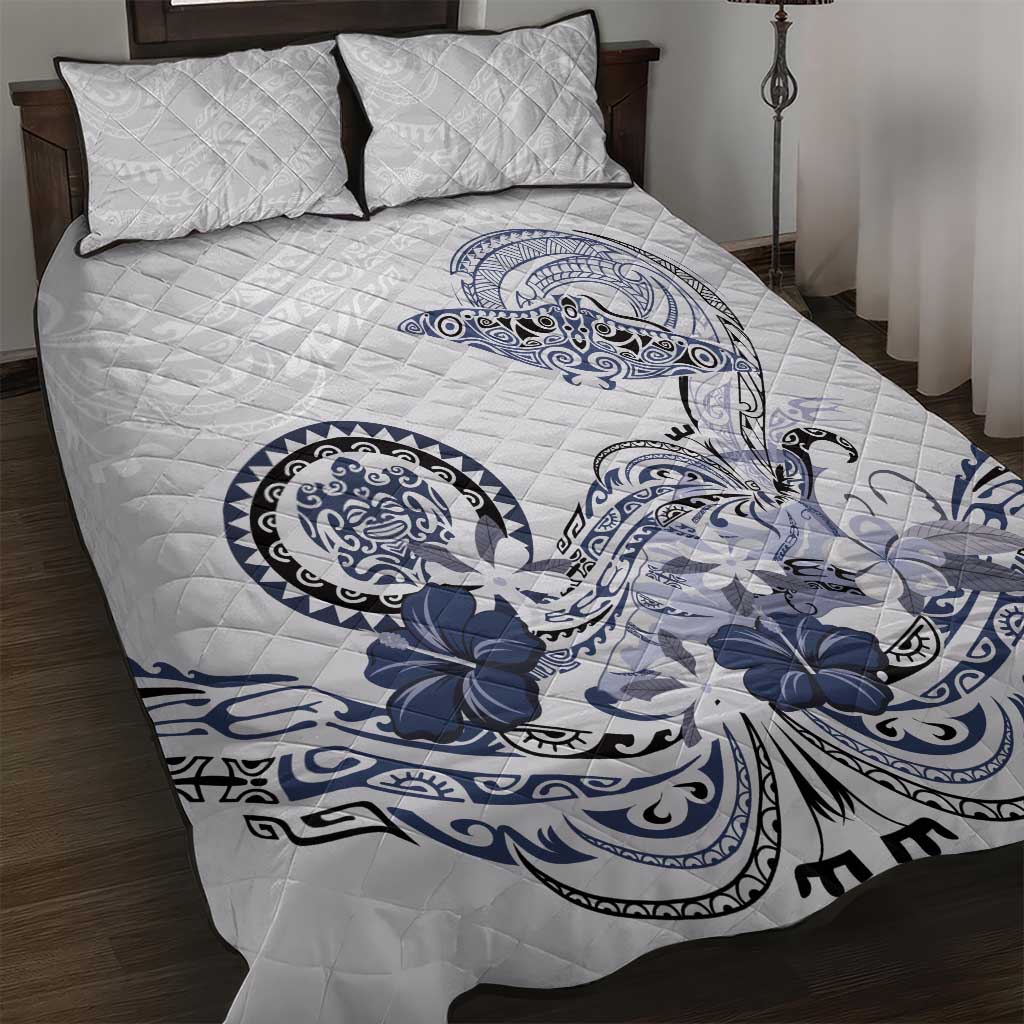 Polynesian Manta Ray Quilt Bed Set Blue Floral Turtle Tattoo LT9 Blue - Polynesian Pride