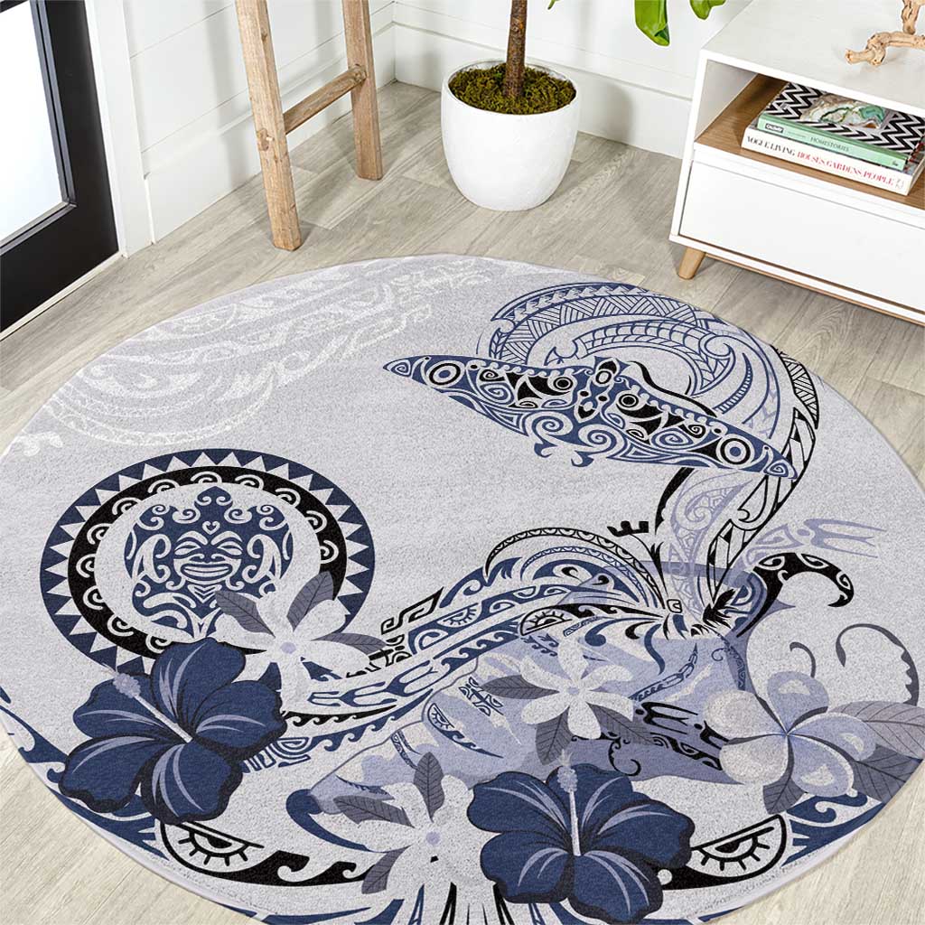 Polynesian Manta Ray Round Carpet Blue Floral Turtle Tattoo - Polynesian Pride
