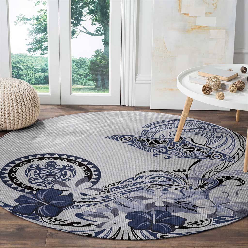 Polynesian Manta Ray Round Carpet Blue Floral Turtle Tattoo - Polynesian Pride