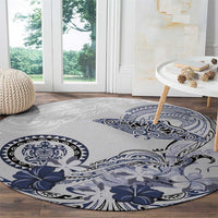 Polynesian Manta Ray Round Carpet Blue Floral Turtle Tattoo - Polynesian Pride