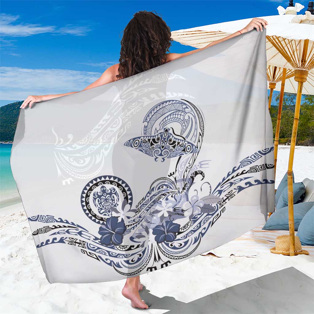 Polynesian Manta Ray Sarong Blue Floral Turtle Tattoo LT9 One Size 44 x 66 inches Blue - Polynesian Pride