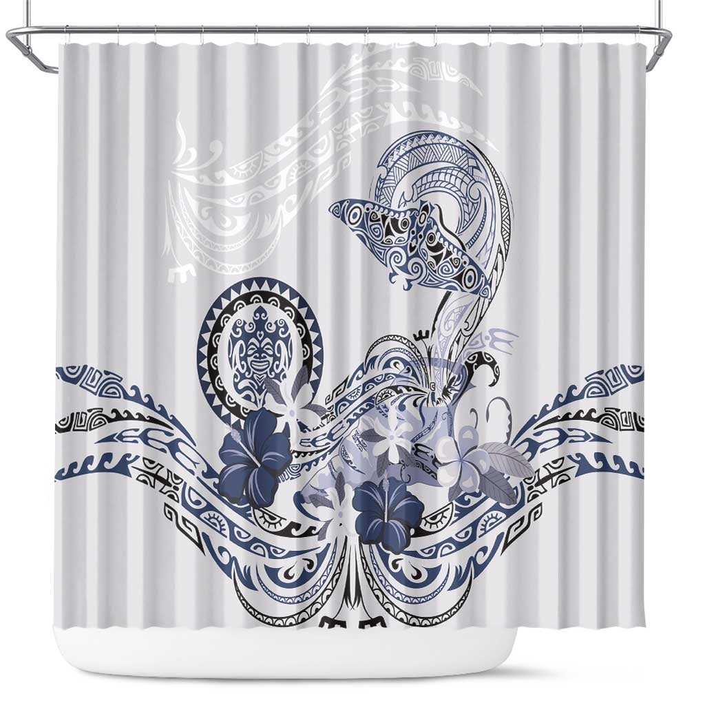 Polynesian Manta Ray Shower Curtain Blue Floral Turtle Tattoo LT9 Blue - Polynesian Pride
