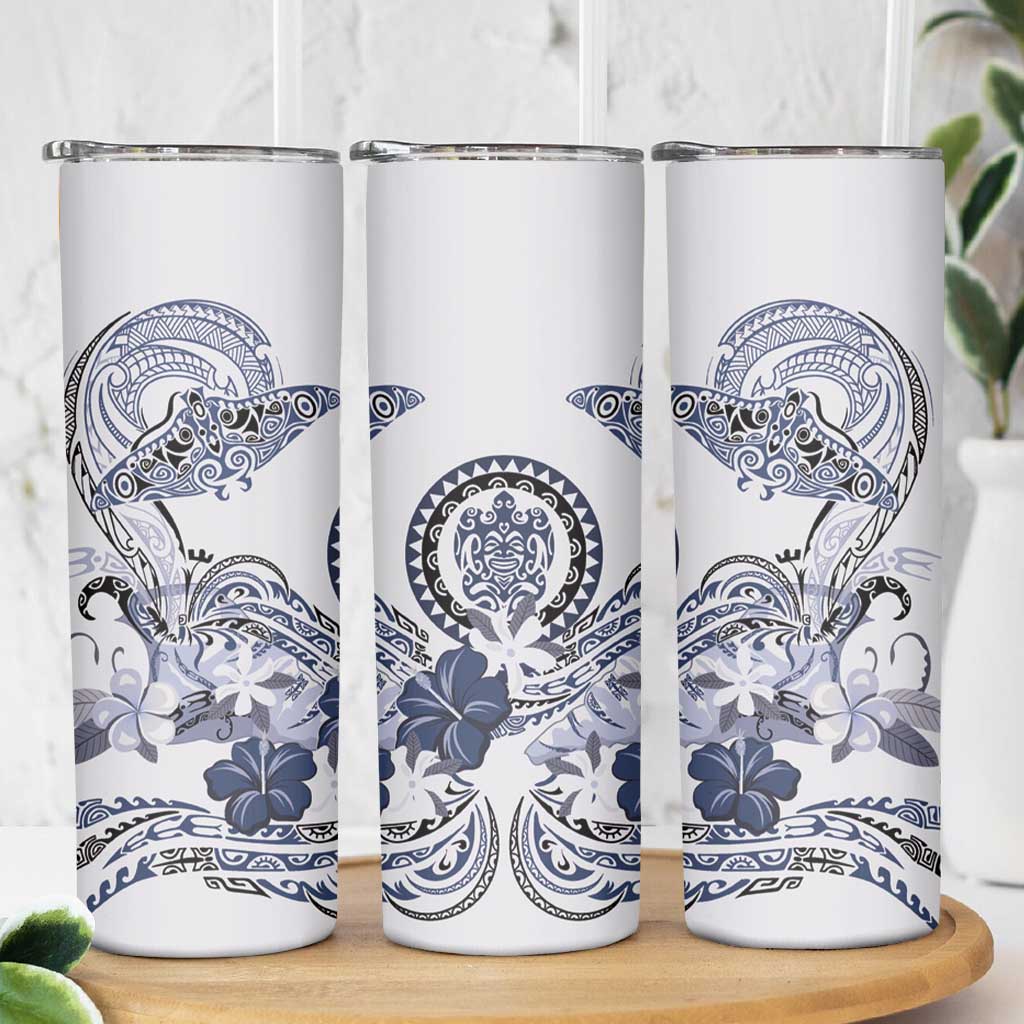 Polynesian Manta Ray Skinny Tumbler Blue Floral Turtle Tattoo - Polynesian Pride