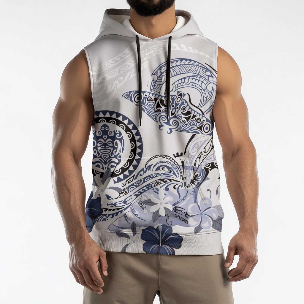 Polynesian Manta Ray Sleeveless Hoodie Blue Floral Turtle Tattoo - Polynesian Pride