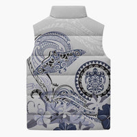 Polynesian Manta Ray Sleeveless Puffer Jacket Blue Floral Turtle Tattoo - Polynesian Pride